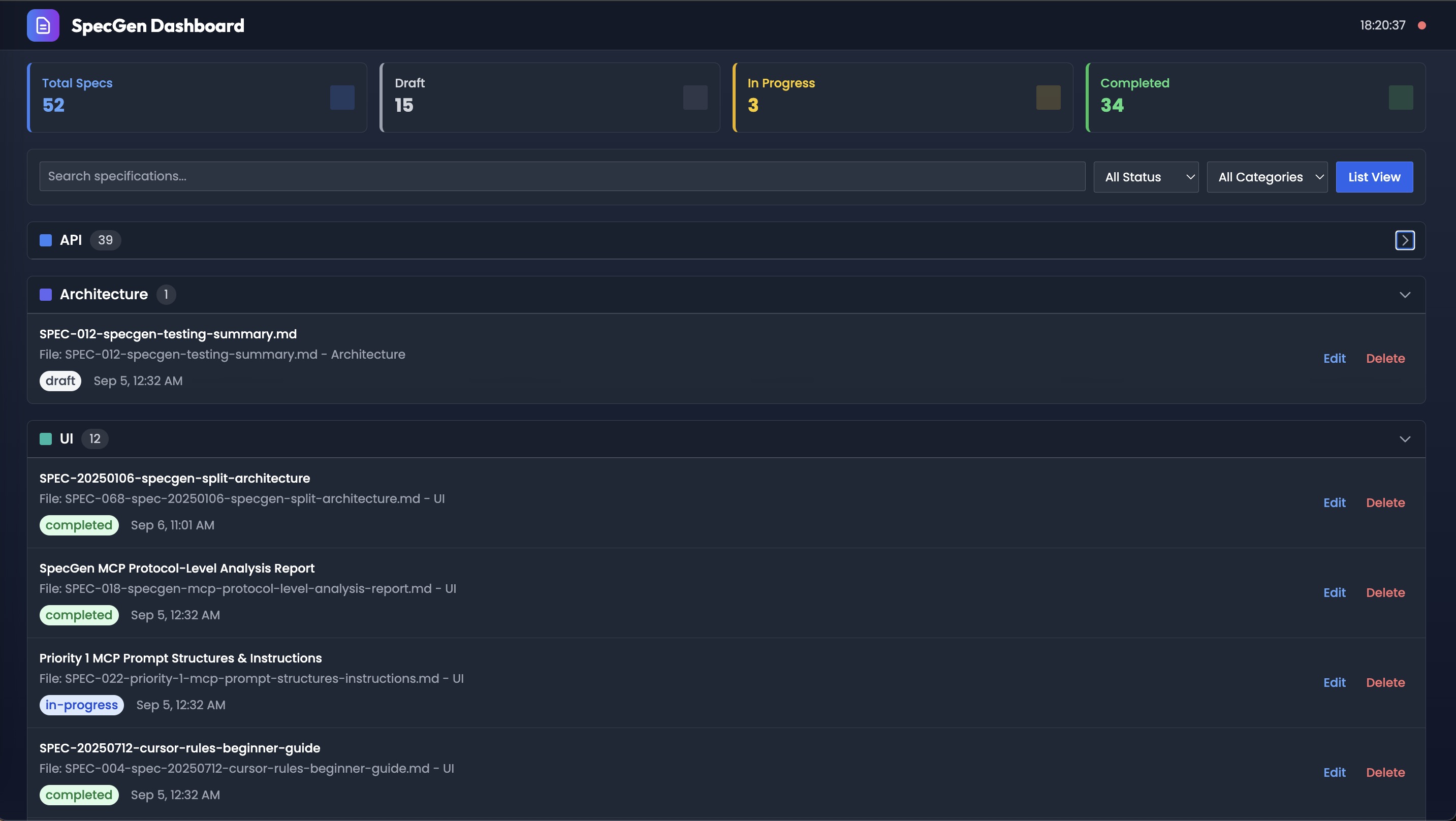 SpecGen Dashboard