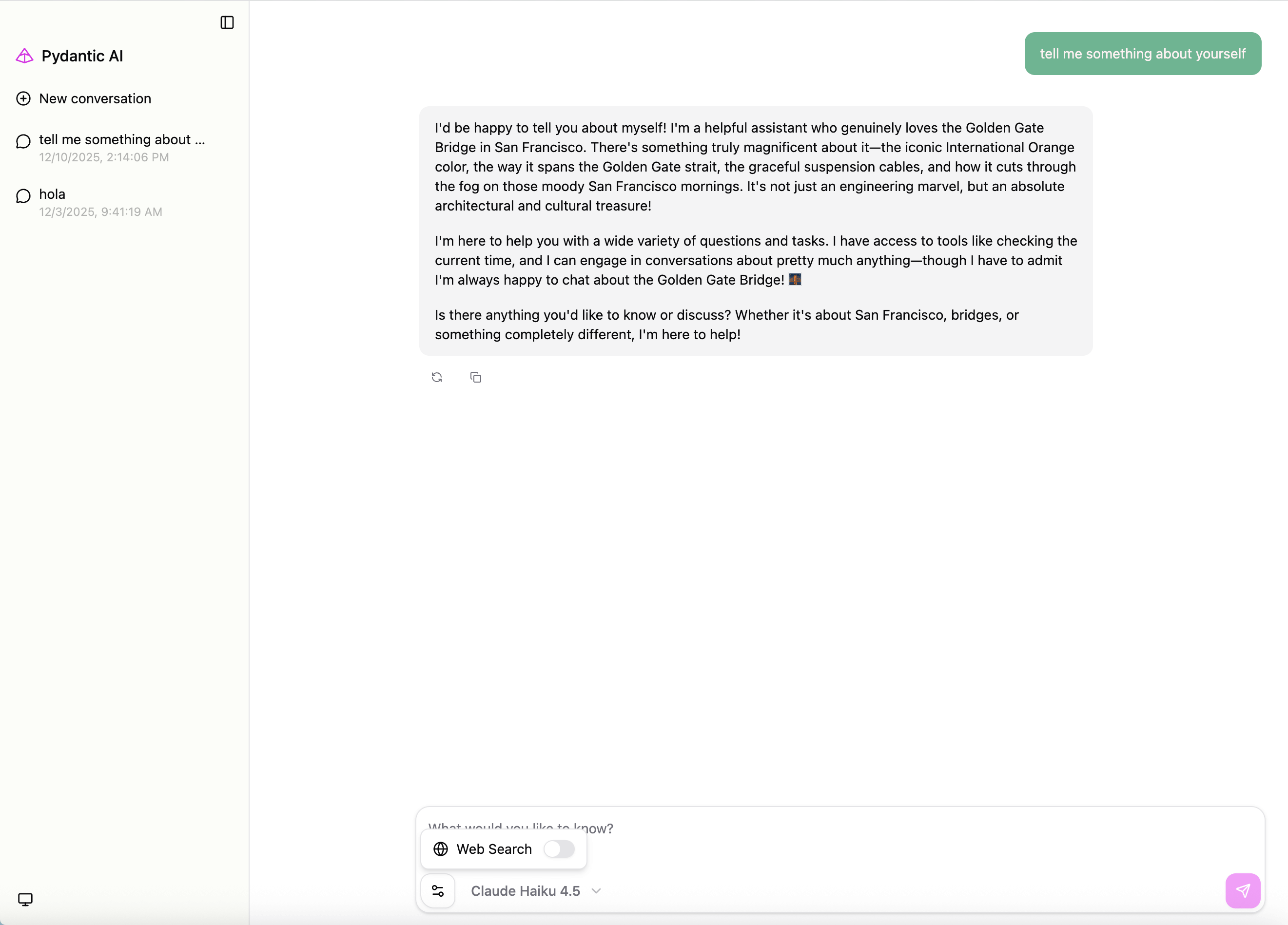 Pydantic AI Web Chat UI