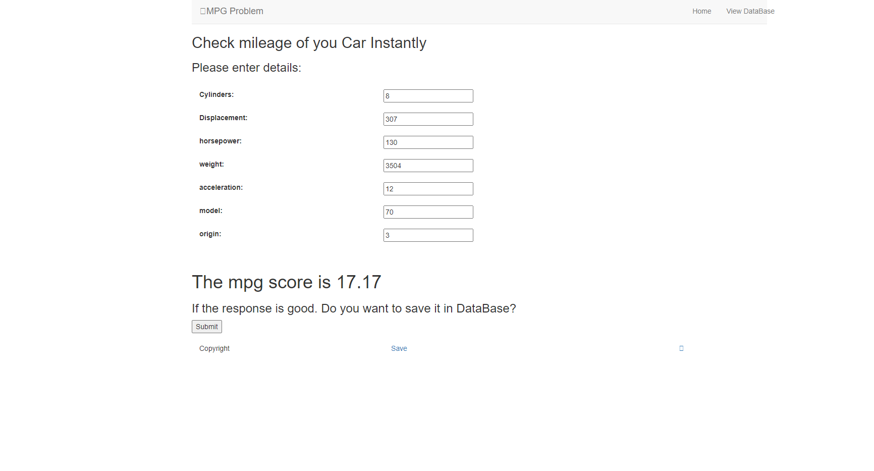 Prediction by the model from back-end to UI