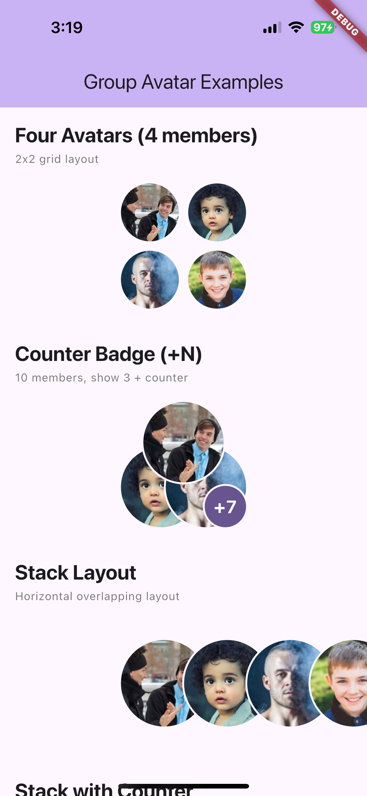 Rounded Square 4, Custom Counter, and Stack