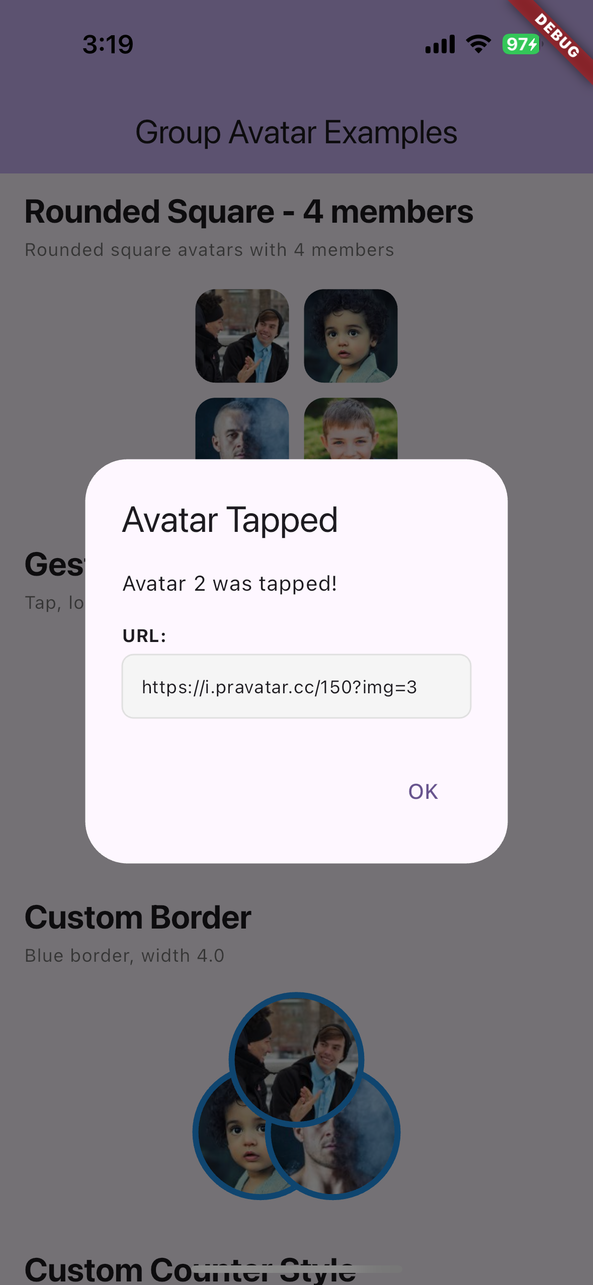 Avatar Tap Gesture