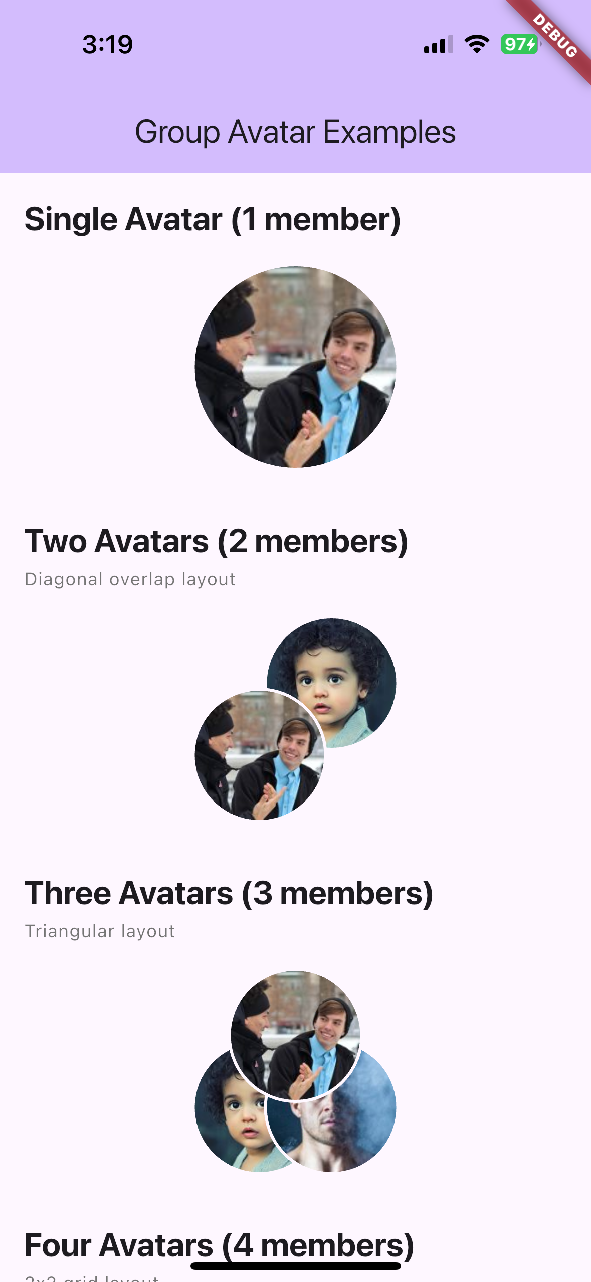 Single, Two, Three, and Four Avatars