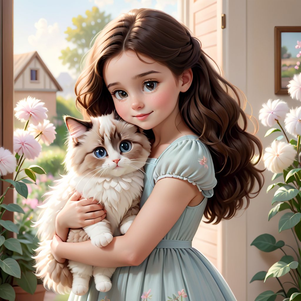girls holding cat