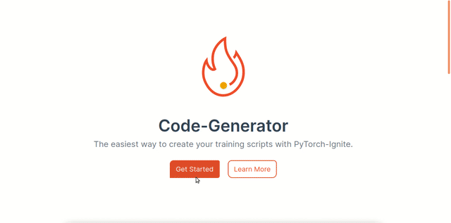 Animation showing the Pytorch Ignite Code generator tool