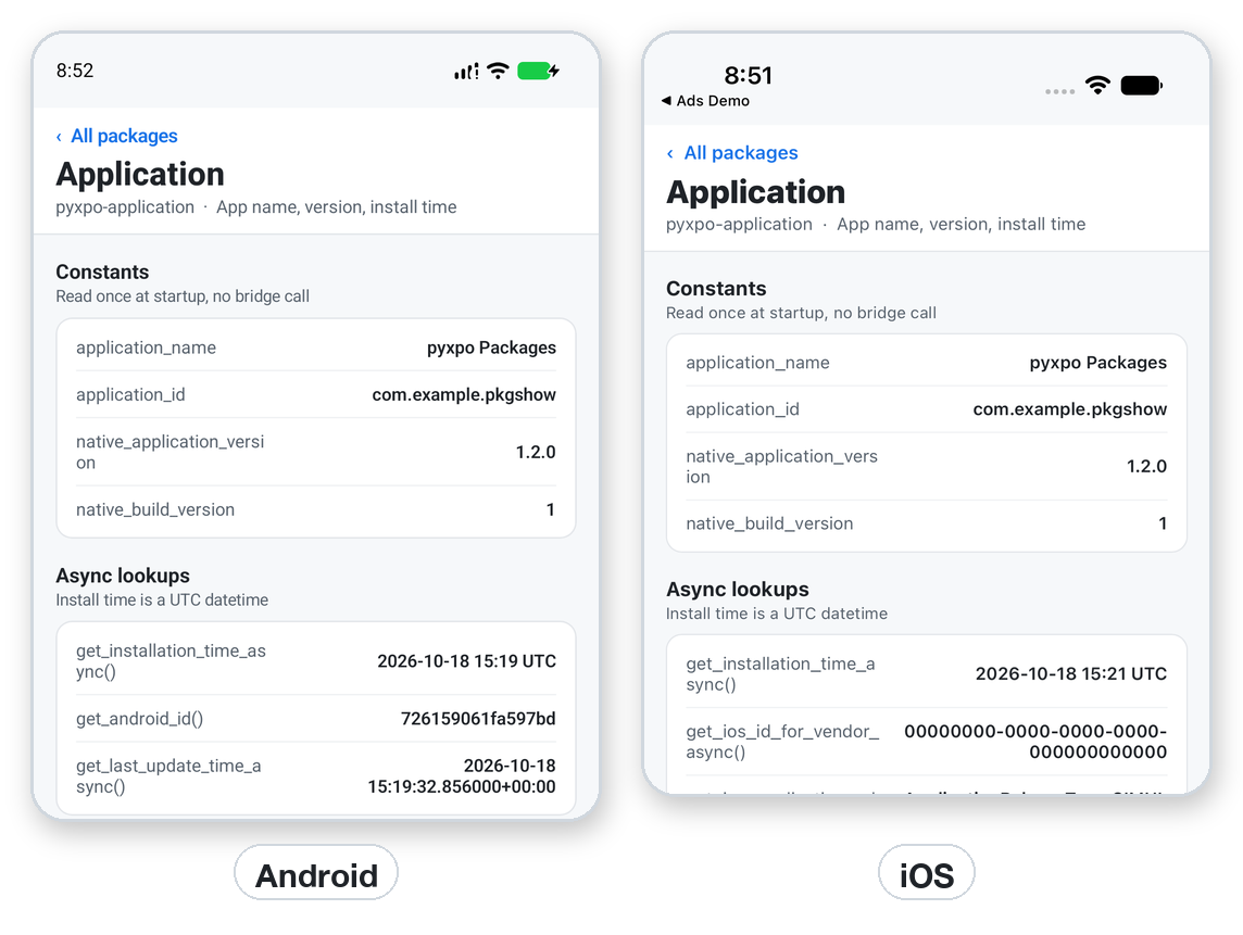 Constants and ids on Android and iOS.