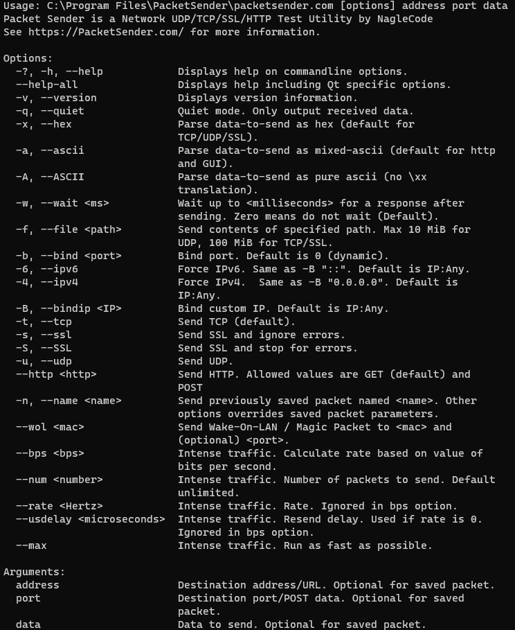 Packet Sender CLI screenshot