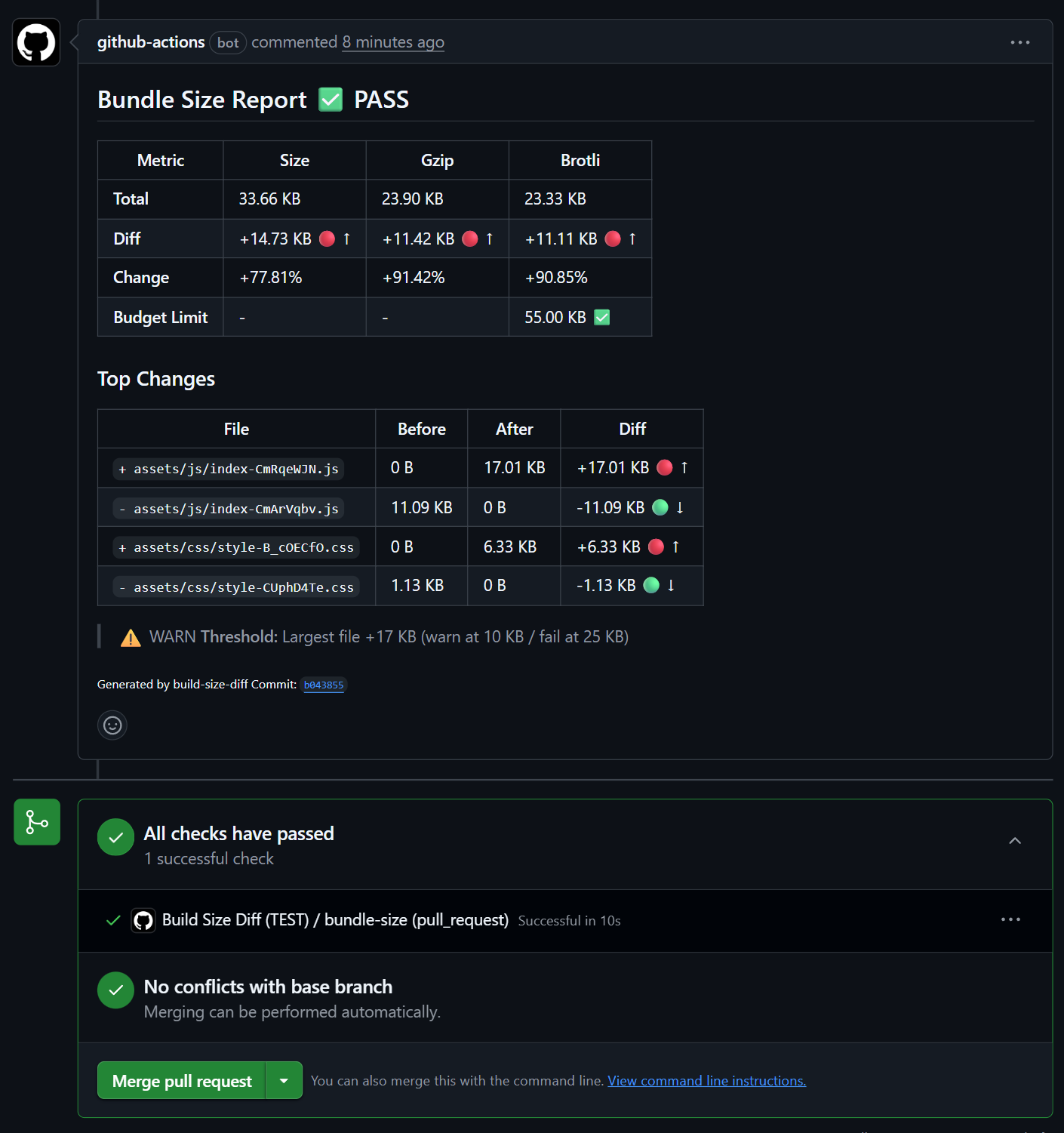 Example PR comment