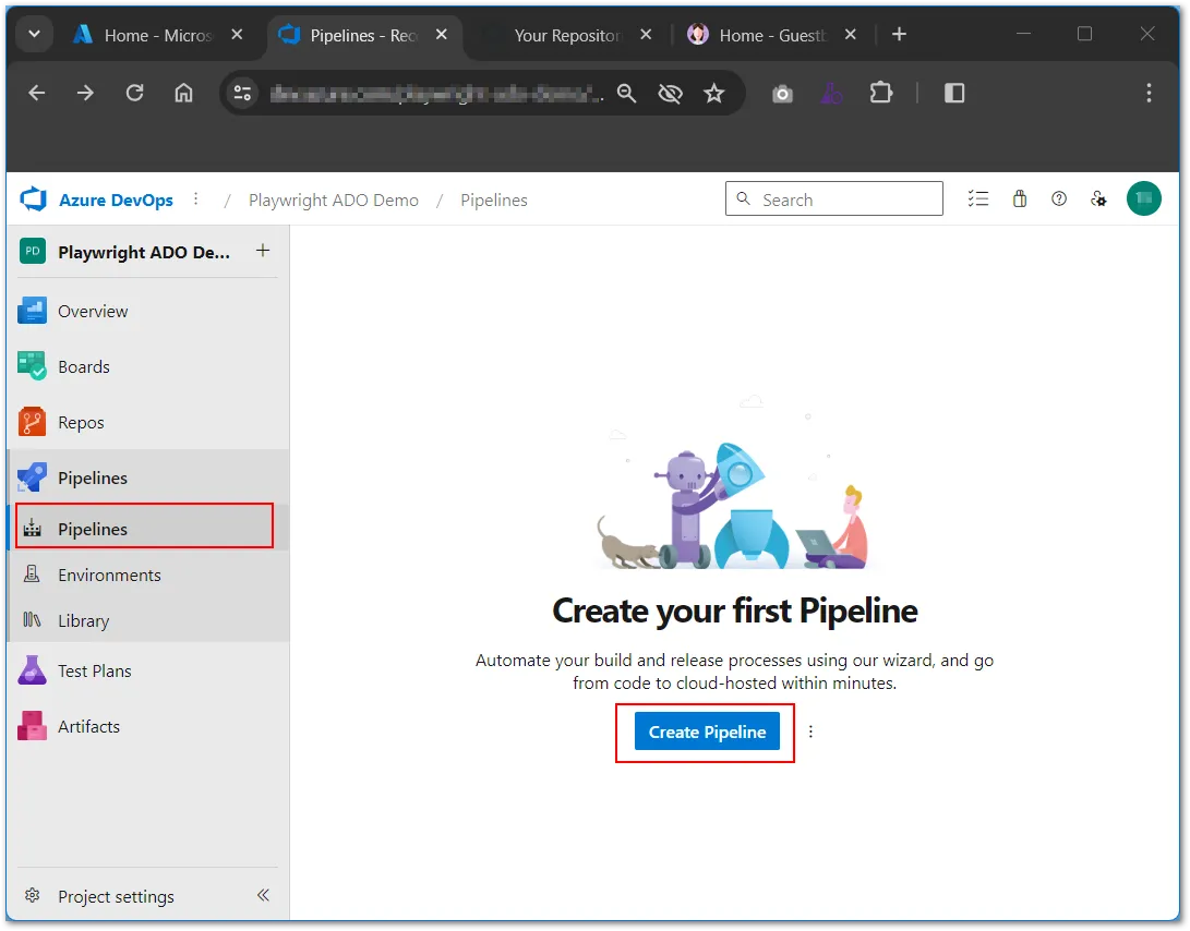 Select your new project and navigate to Pipelines