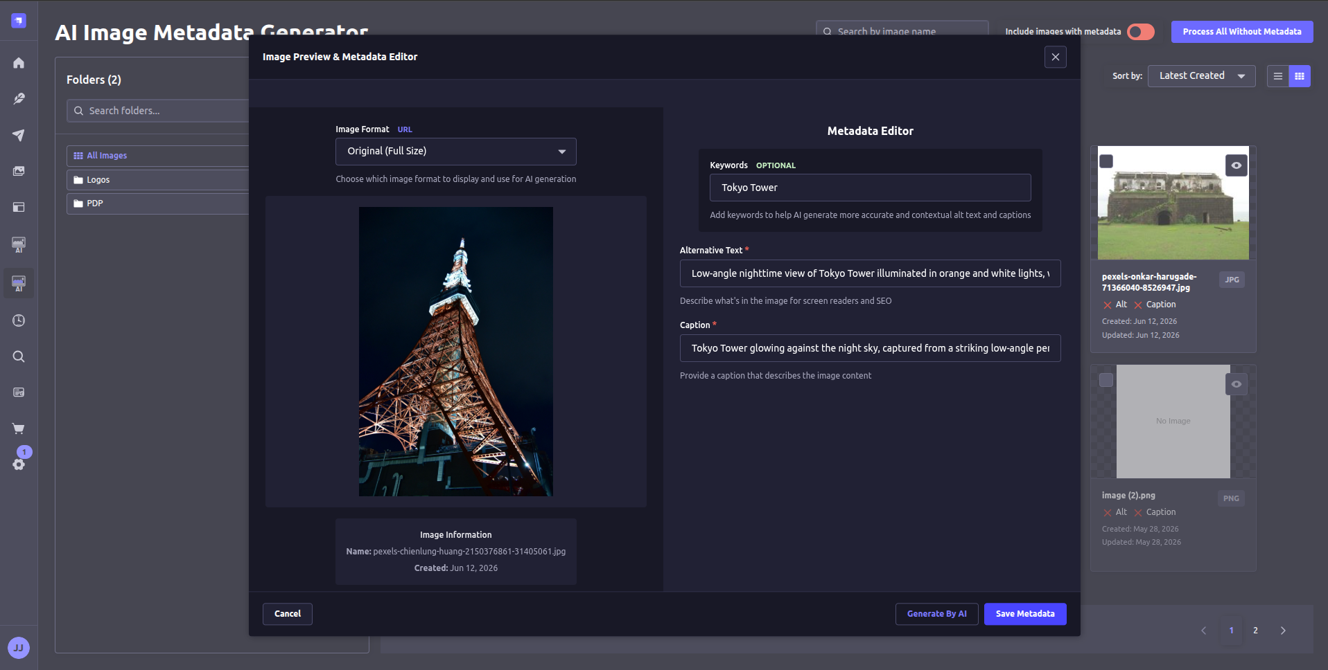 AI Alt Text Generator preview modal