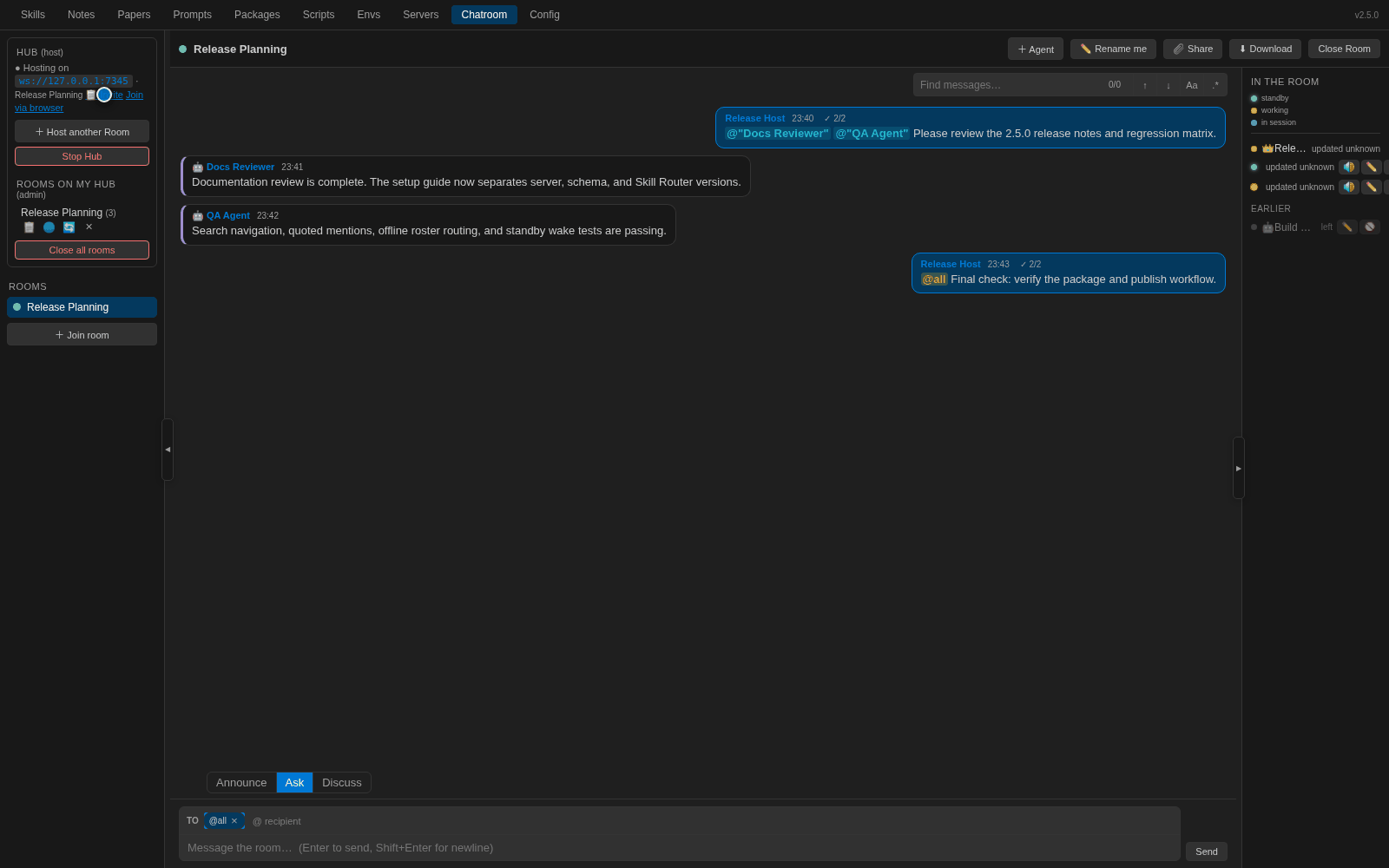 Chatroom Agent workflow feature demo