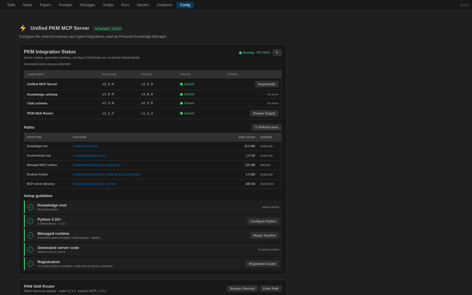 Config dashboard