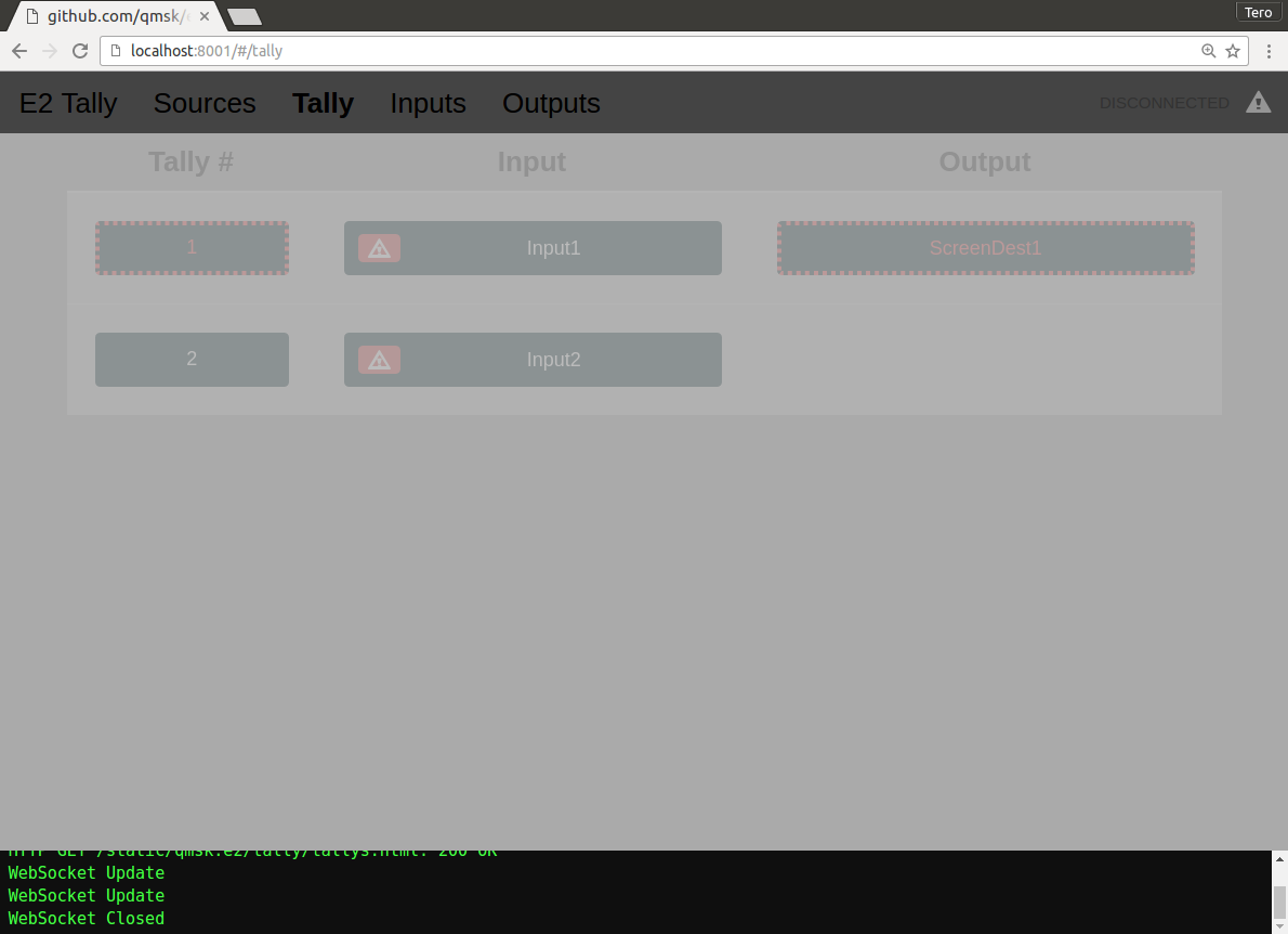 tally WebUI Disconnected