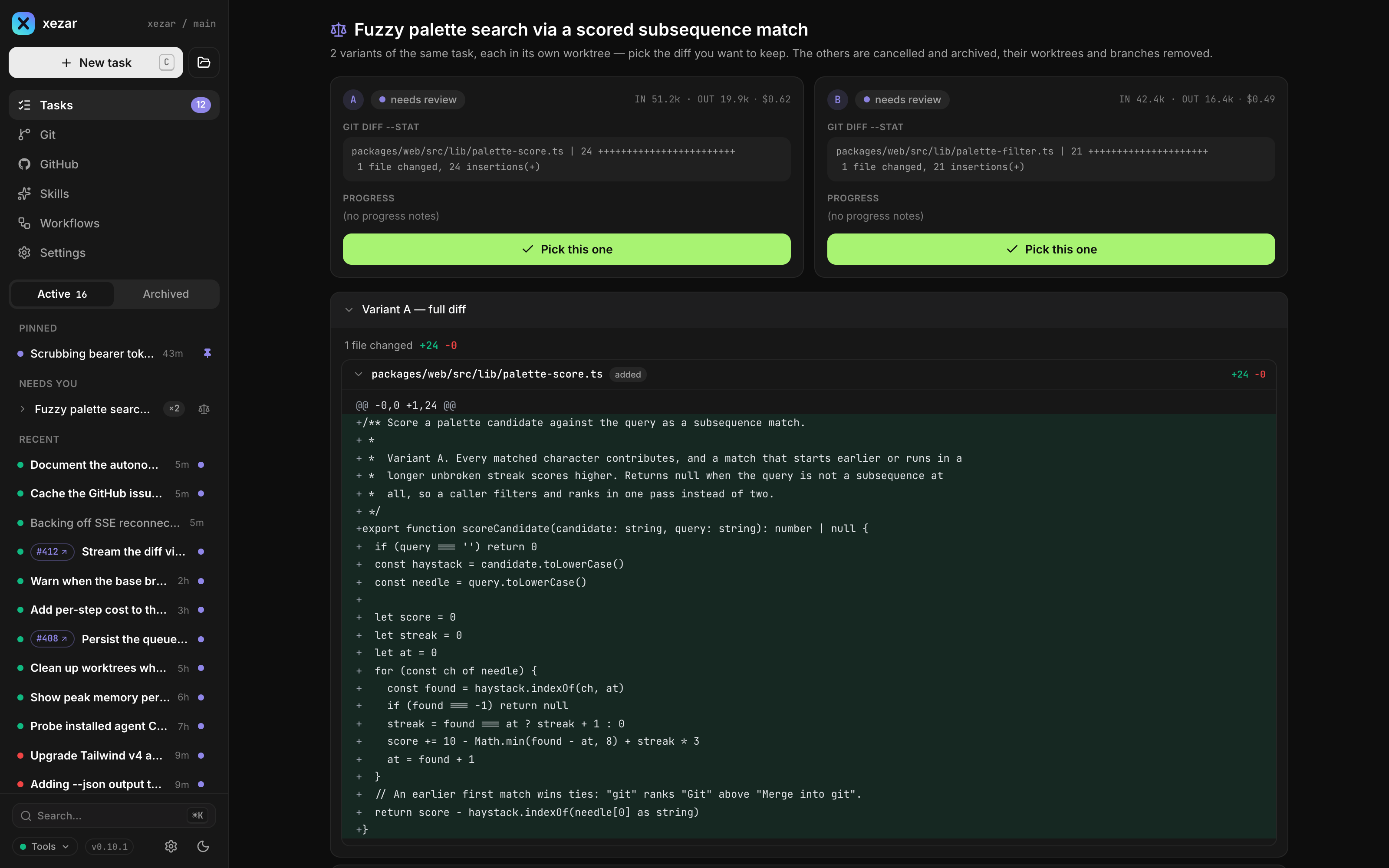 Two competing variants of the same task compared side by side — pick the winner
