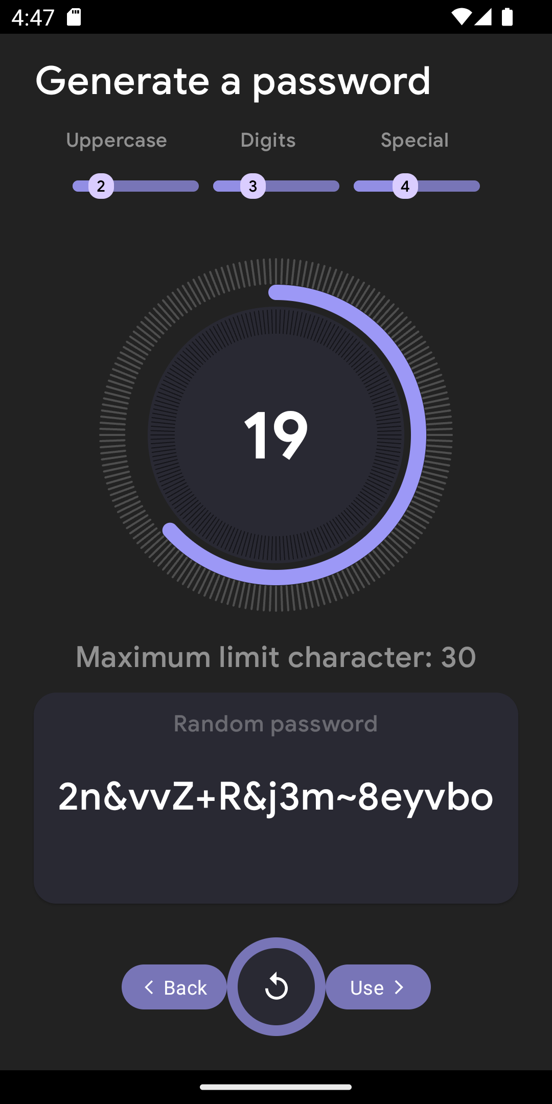 GeneratePassword Screen