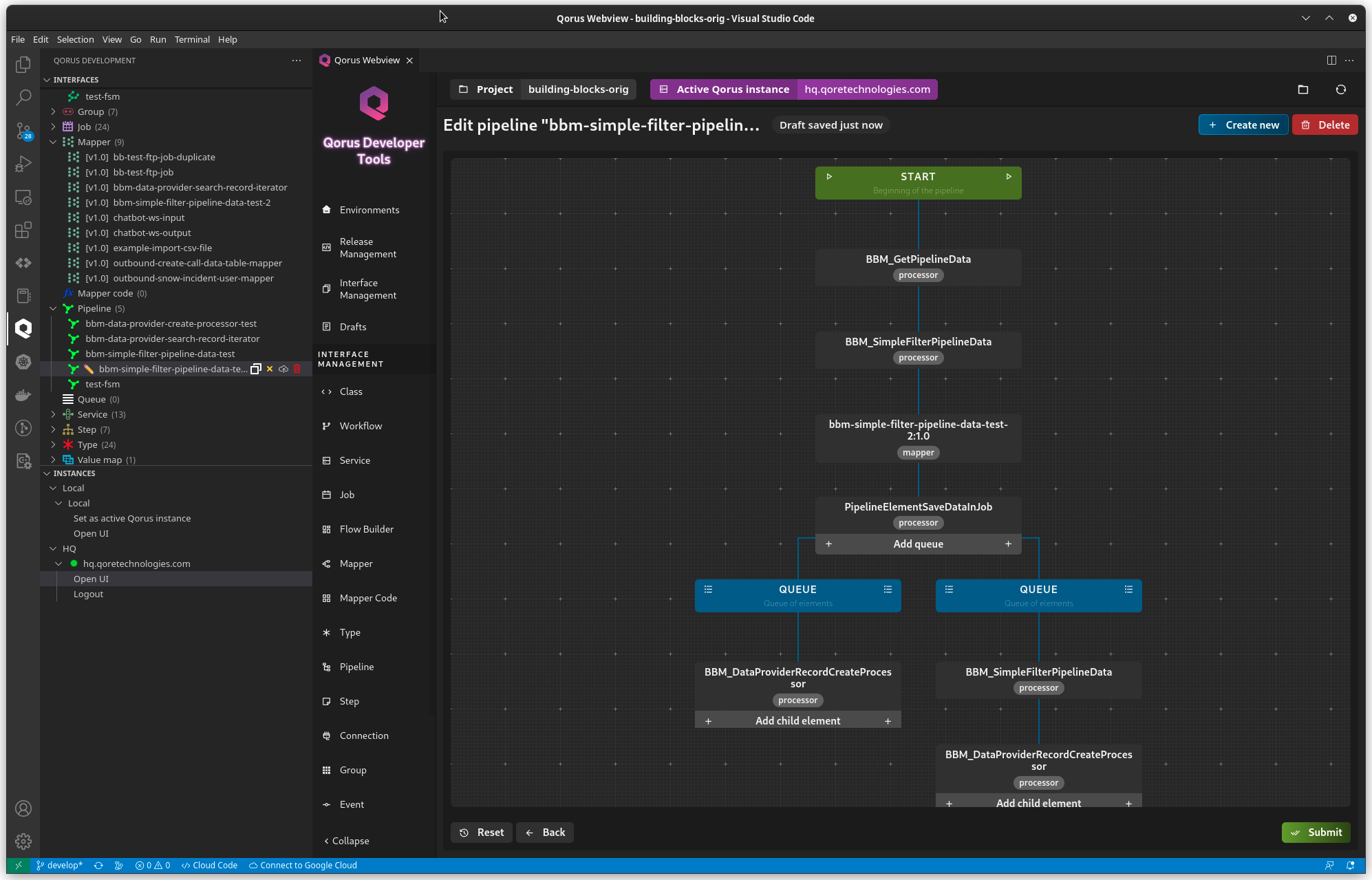 Qorus IDE - Pipeline