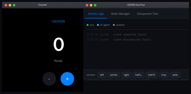 A human and an AI editing a live QORM app together, with an 'AI edited' toast
