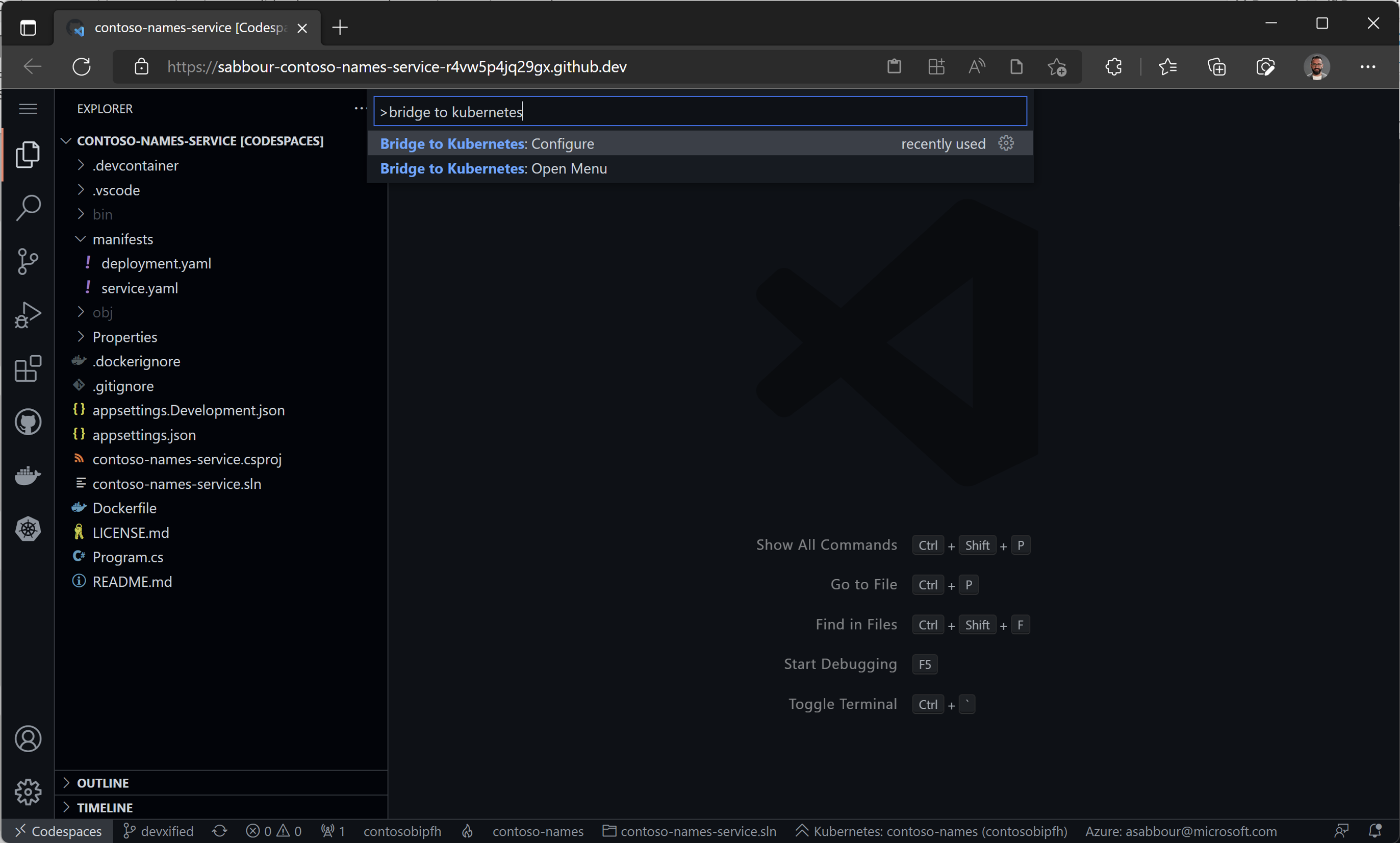 Bridge to Kubernetes configure command