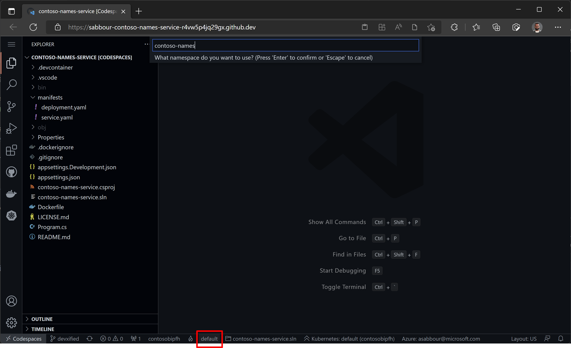 Configure namespace