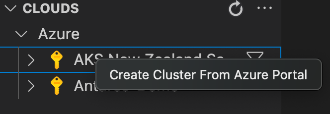 Cloud explorer extension menu