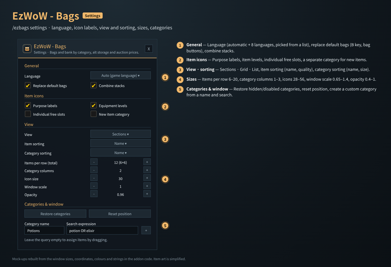 Settings window