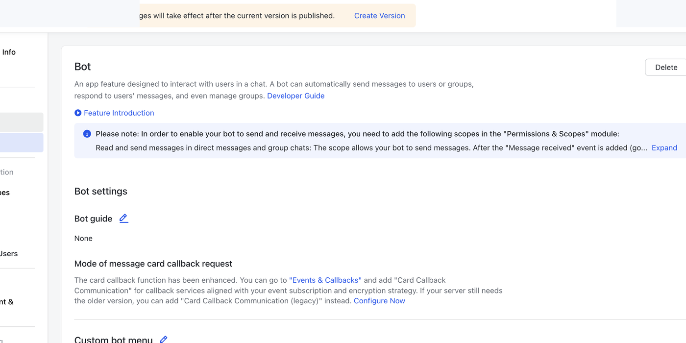 Enable bot feature