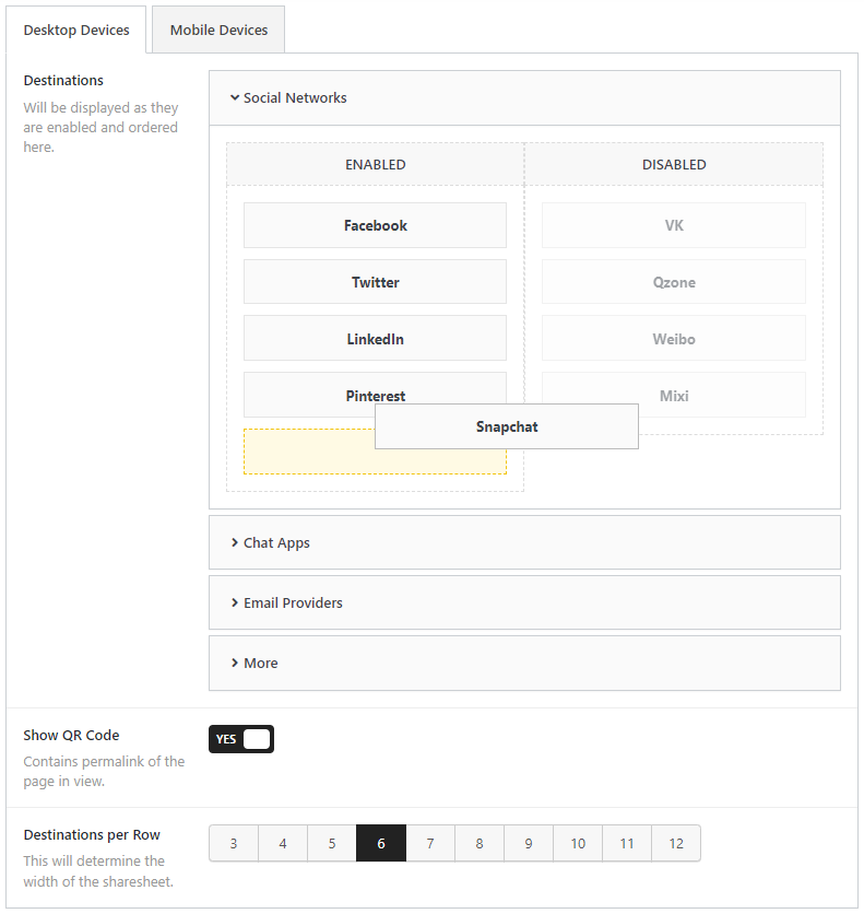 Customizing the desktop sharesheet