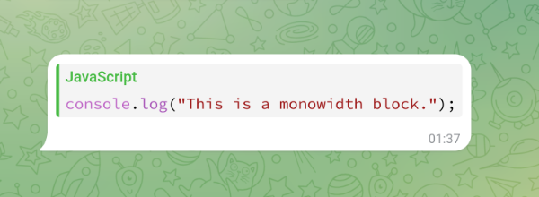 Monowidth block message screenshot.
