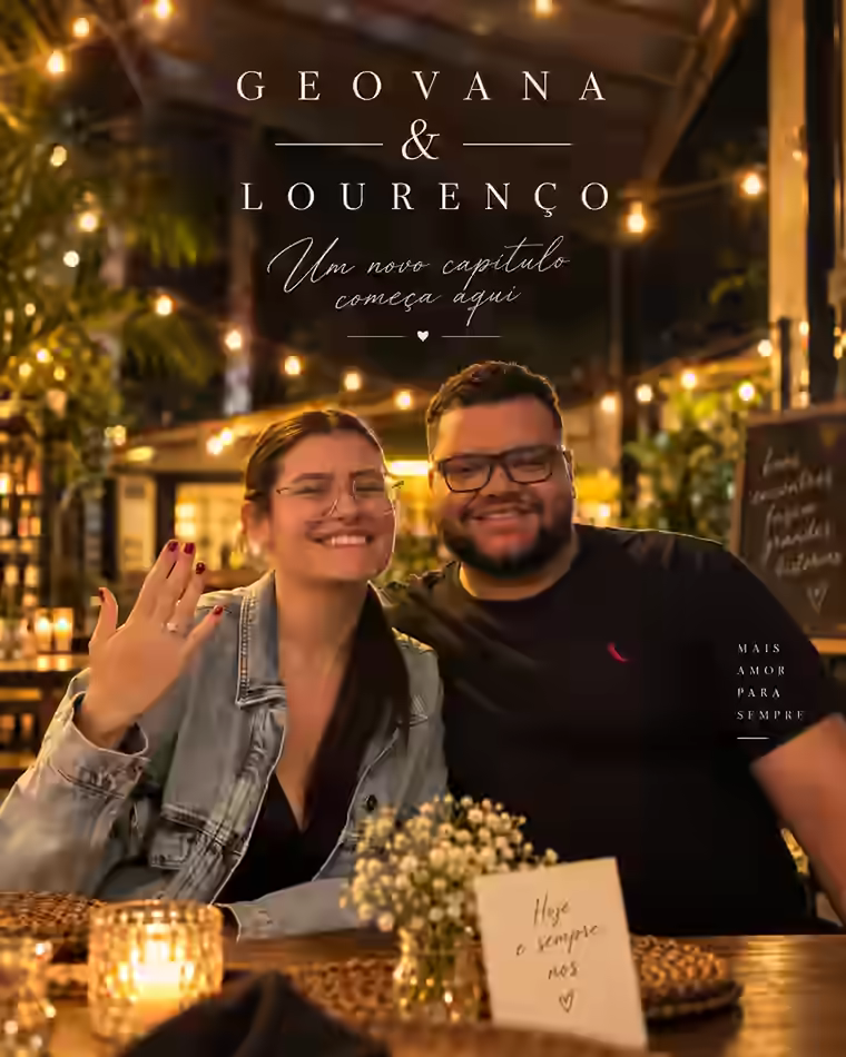 Geovana e Lourenço celebrando o noivado
