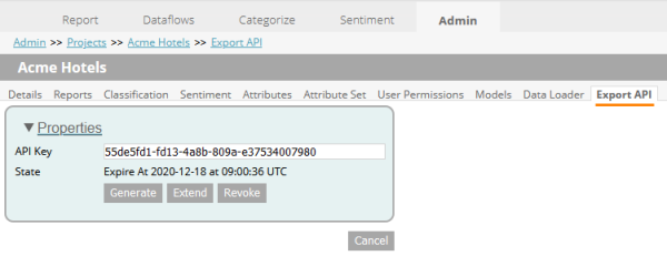 Export API Tab