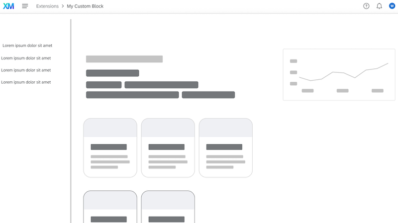 Mockup illustration of content rows in the Qualtrics product UI.