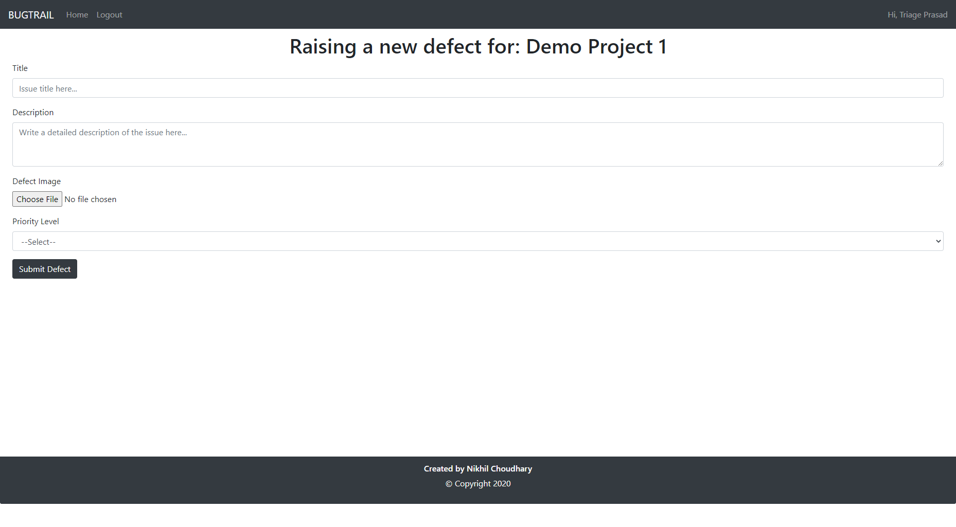 Defect Form