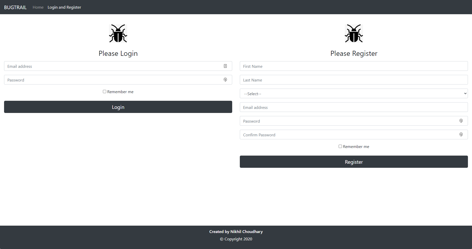 Resister and Login Page