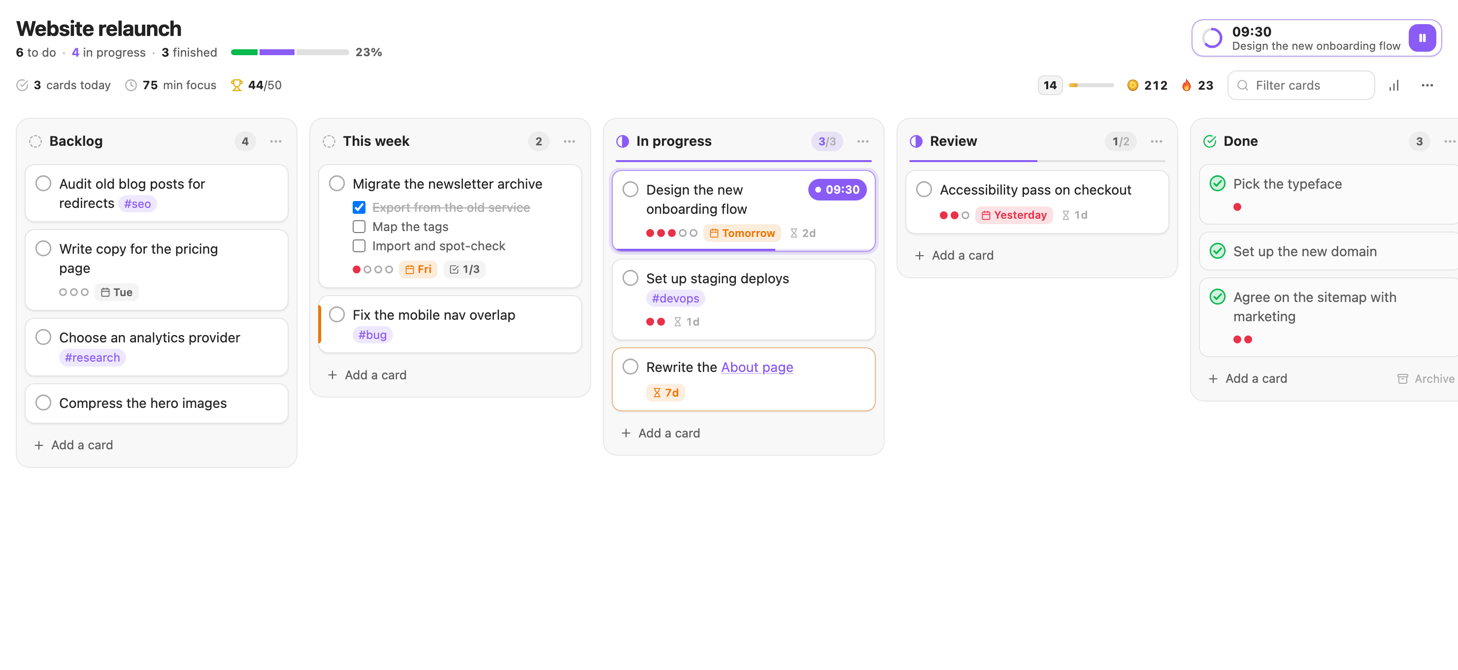 The same board in the light theme