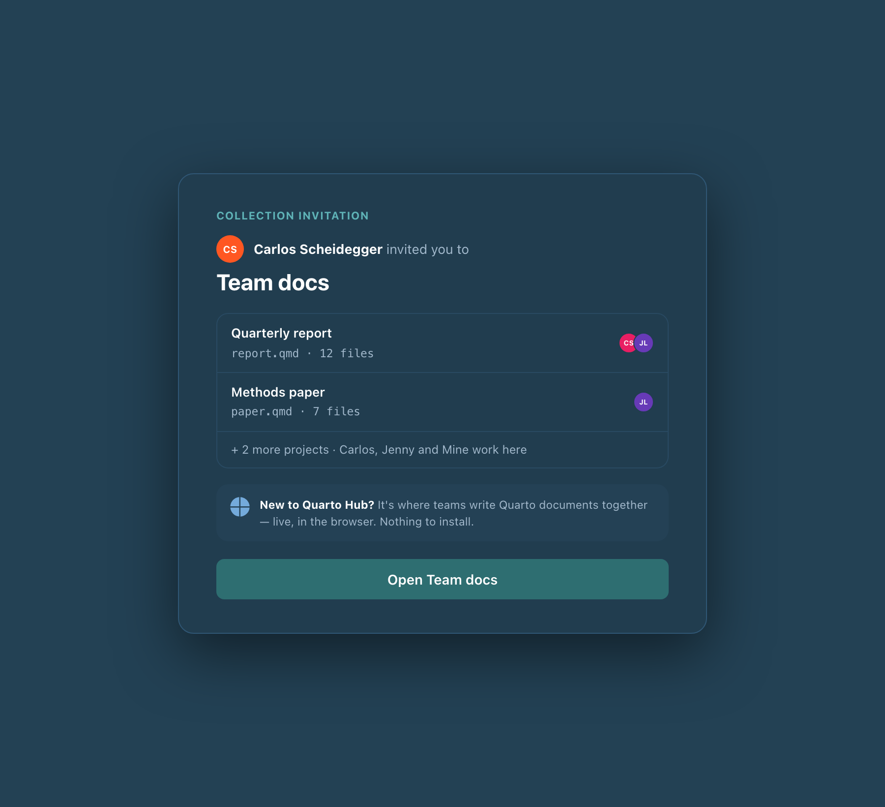 collection invite, signed in, dark