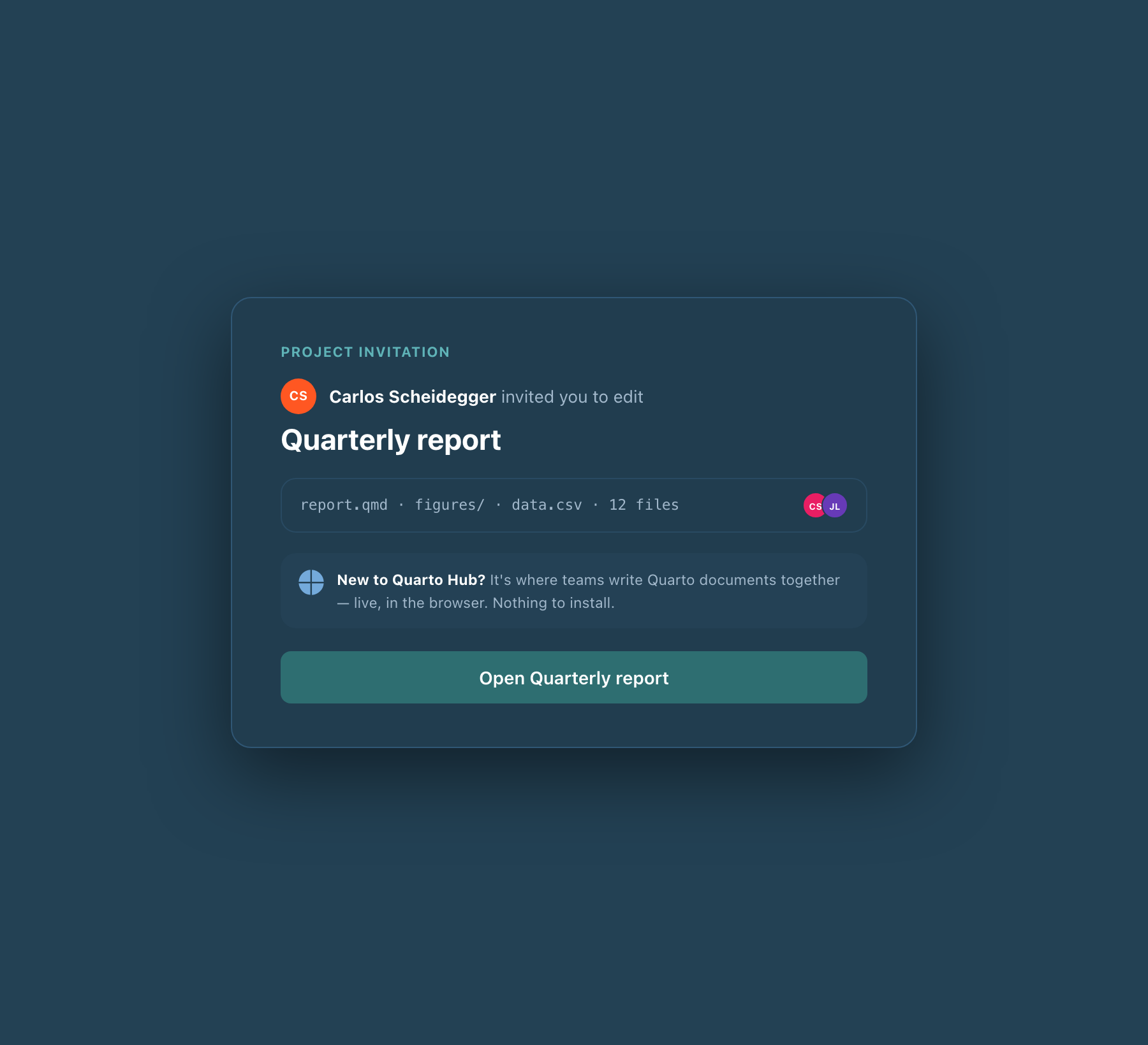 project invite, signed in, dark