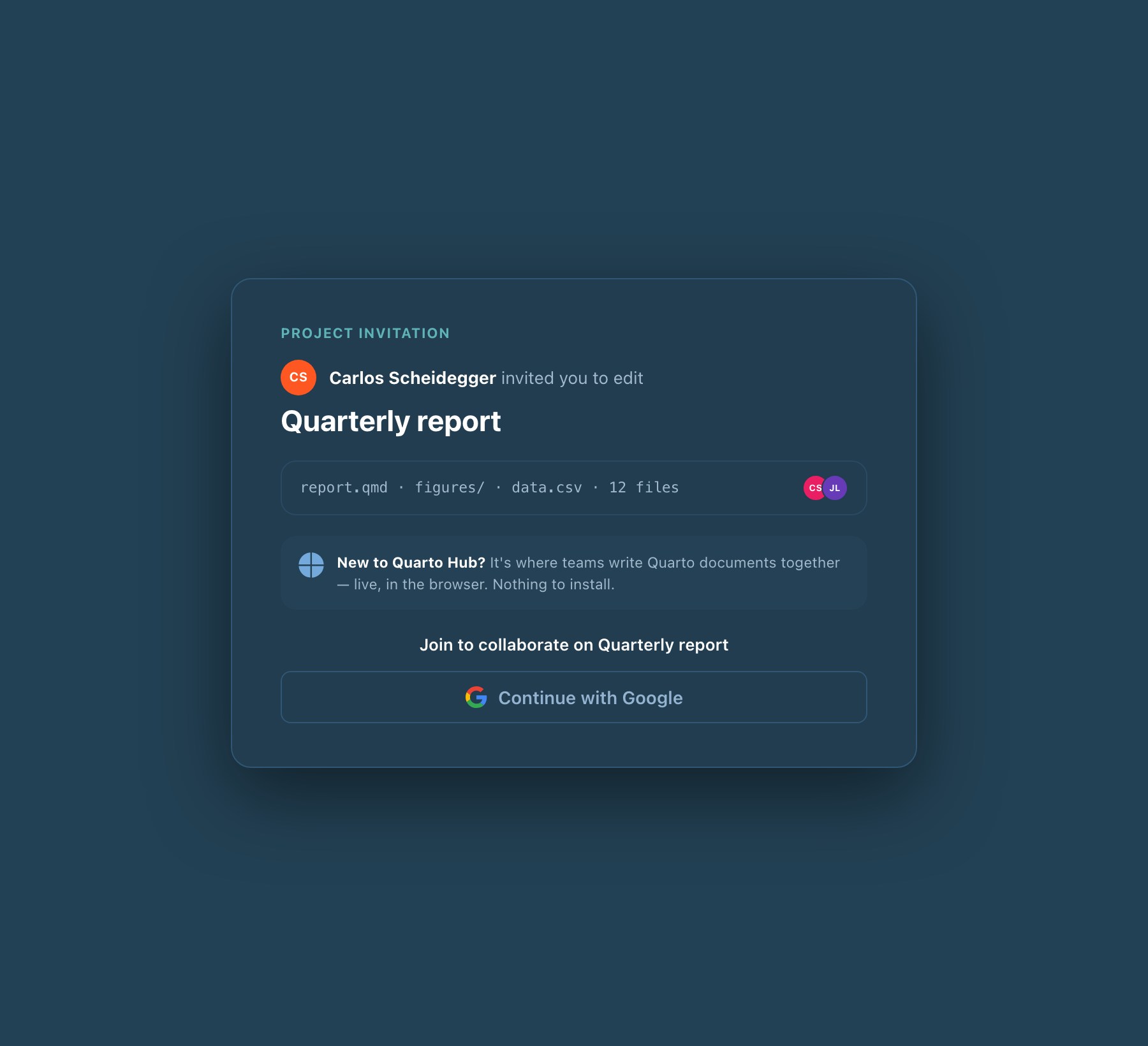project invite, signed out, dark