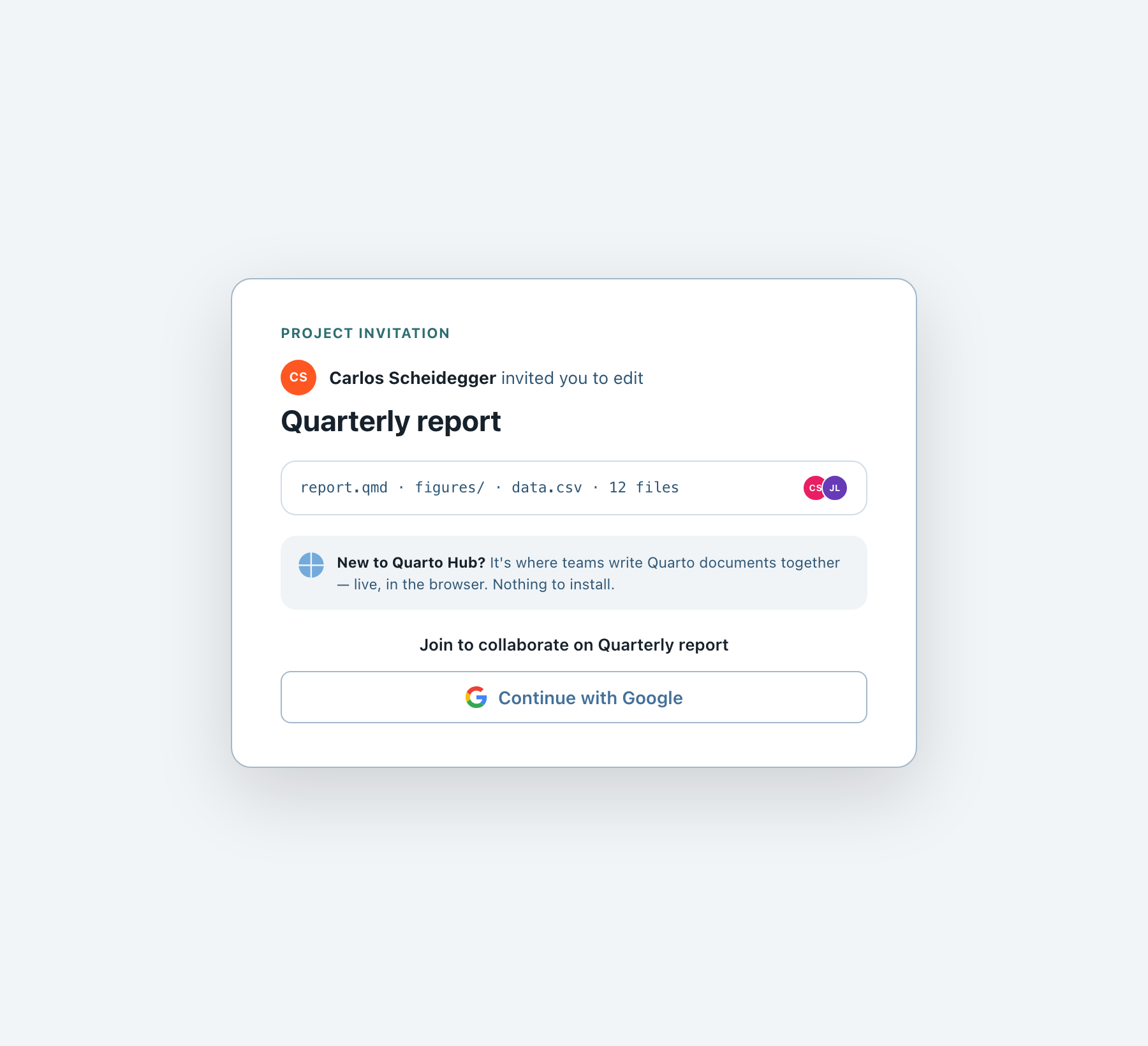 project invite, signed out, light