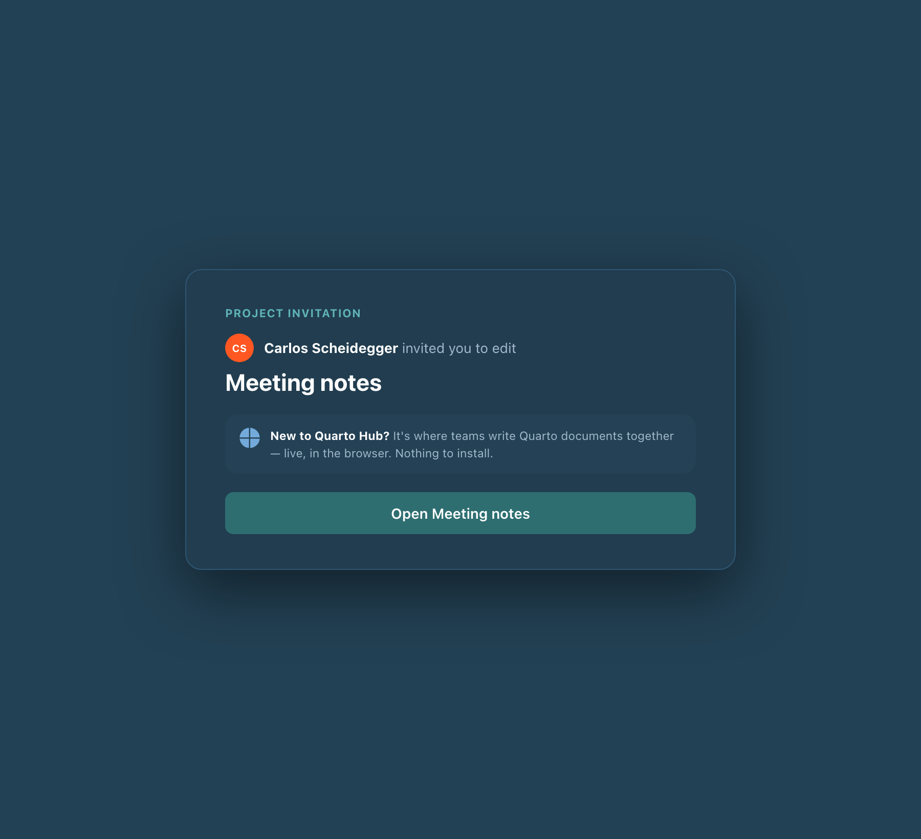 single-file project invite, dark