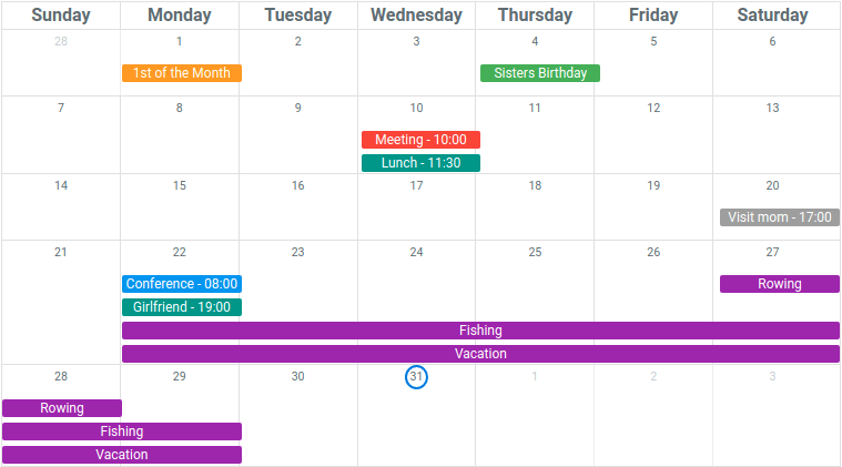 QCalendar example month view