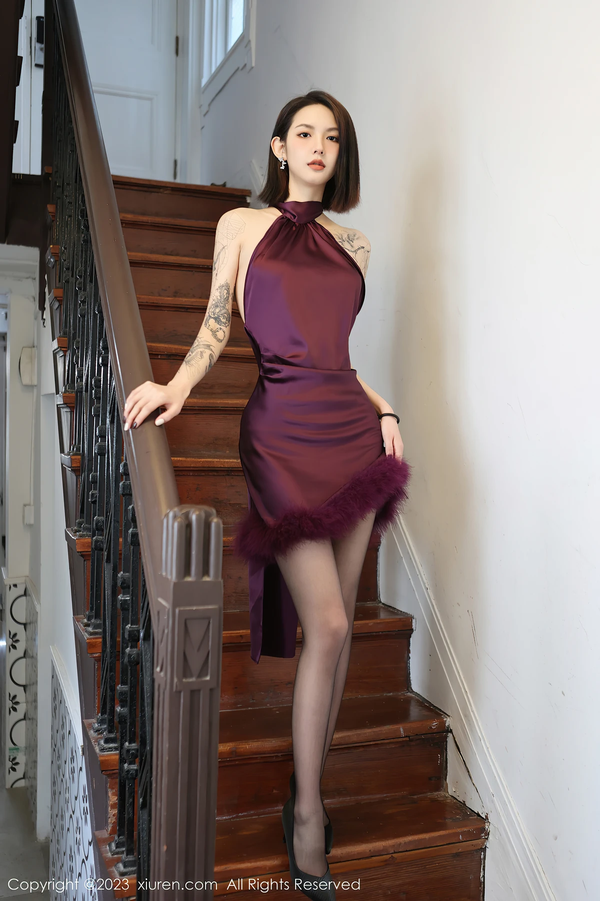 XiuRen No.6280乔一一 紫裙黑丝裹不住的曼妙，这组写真谁看了都想给她拍！ - 1