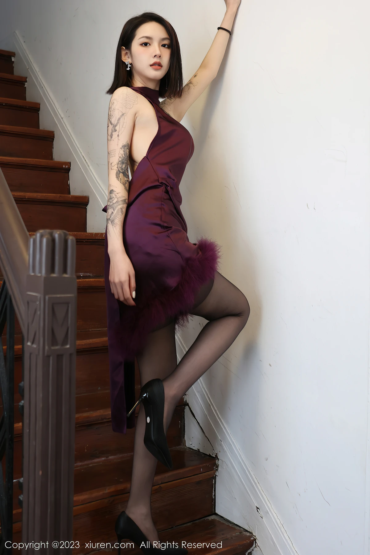 XiuRen No.6280乔一一 紫裙黑丝裹不住的曼妙，这组写真谁看了都想给她拍！ - 3