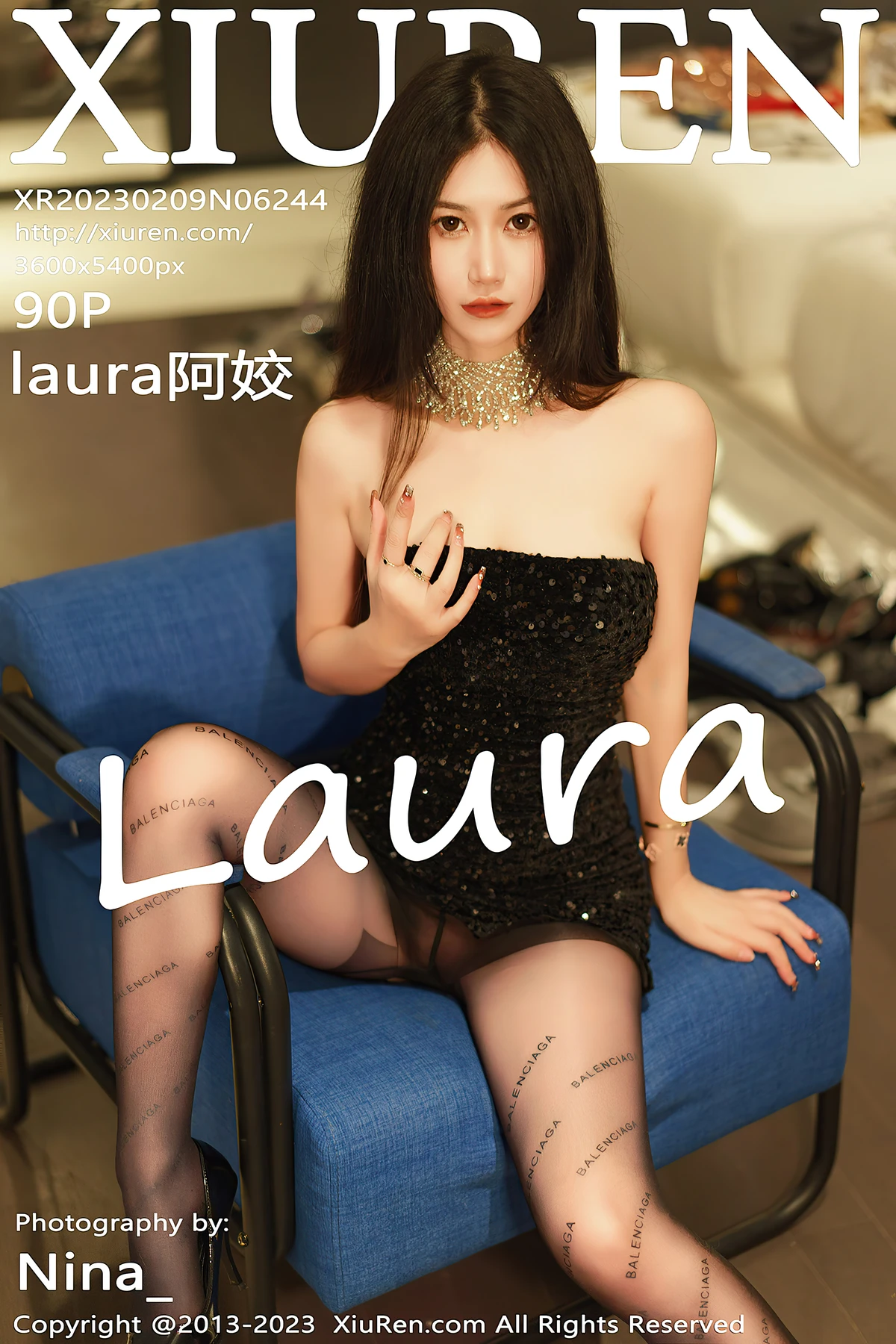 XiuRen No.6244 laura阿姣：黑丝裹不住的成都甜妹，90帧定格22岁心动瞬间 - 8