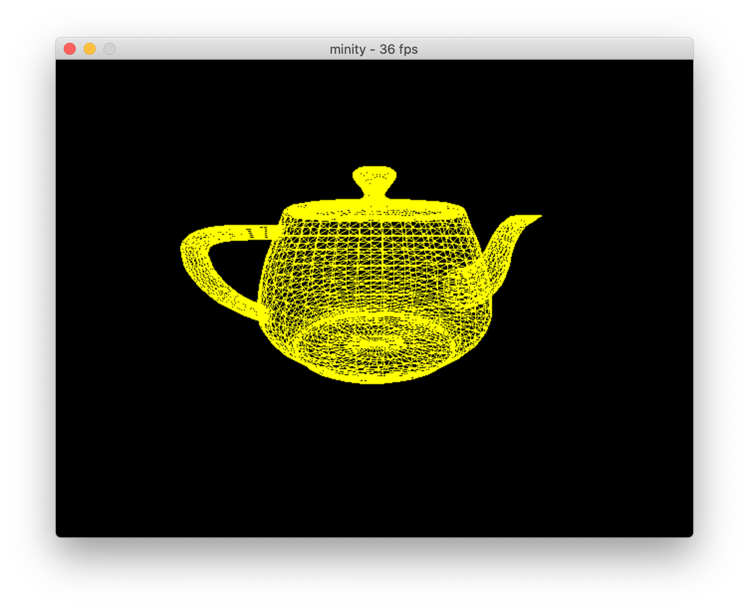 Minity spinning a Utah teapot wireframe