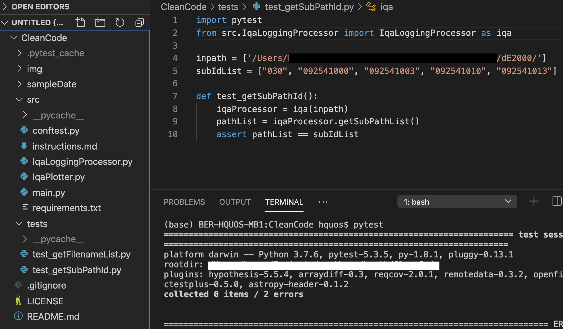 Writing unittests with pytest for individual functions.