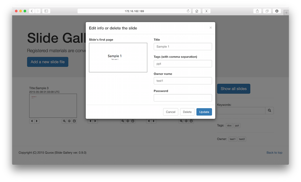 Edit modal window