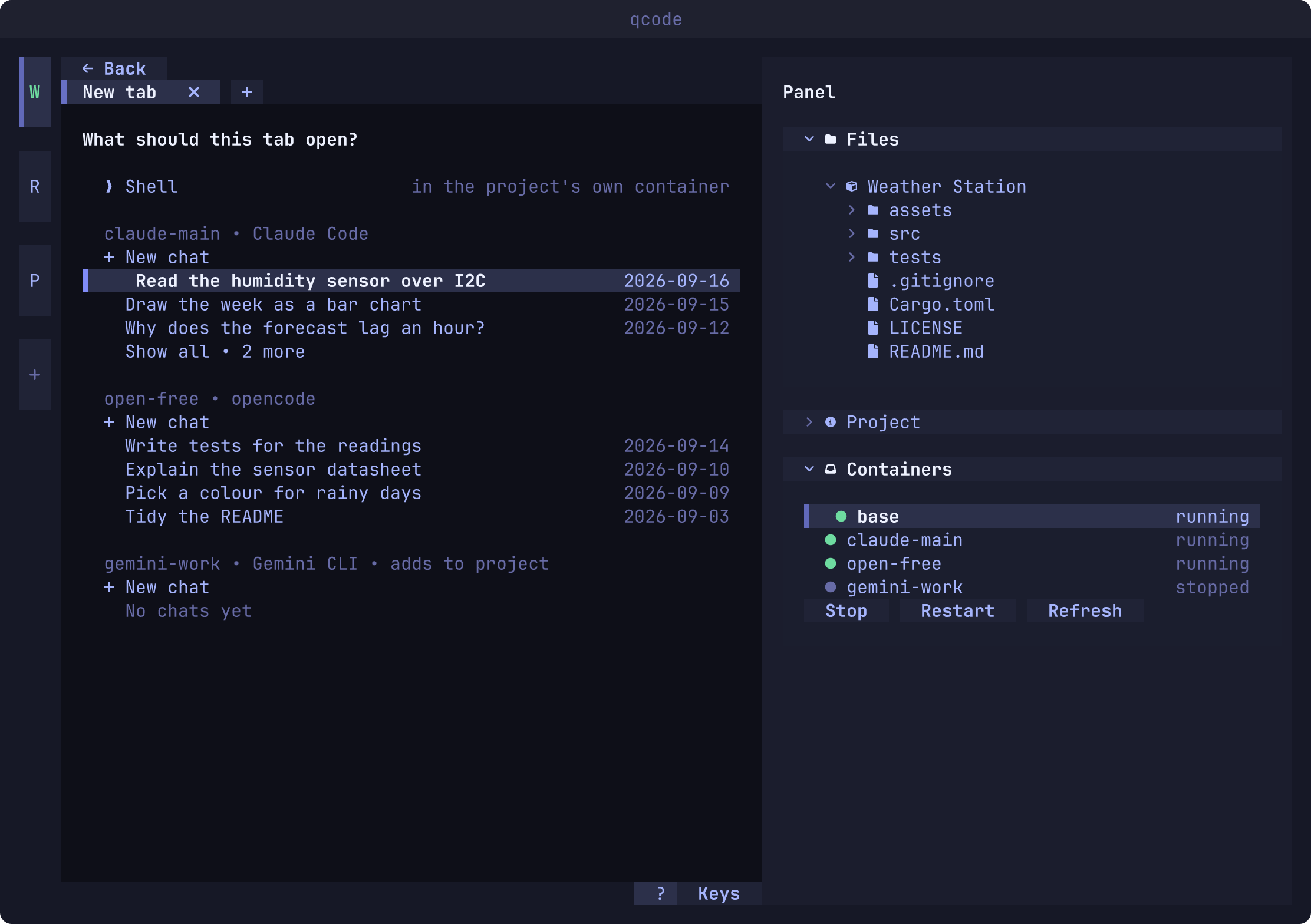 A new tab offering a shell and each profile's earlier conversations