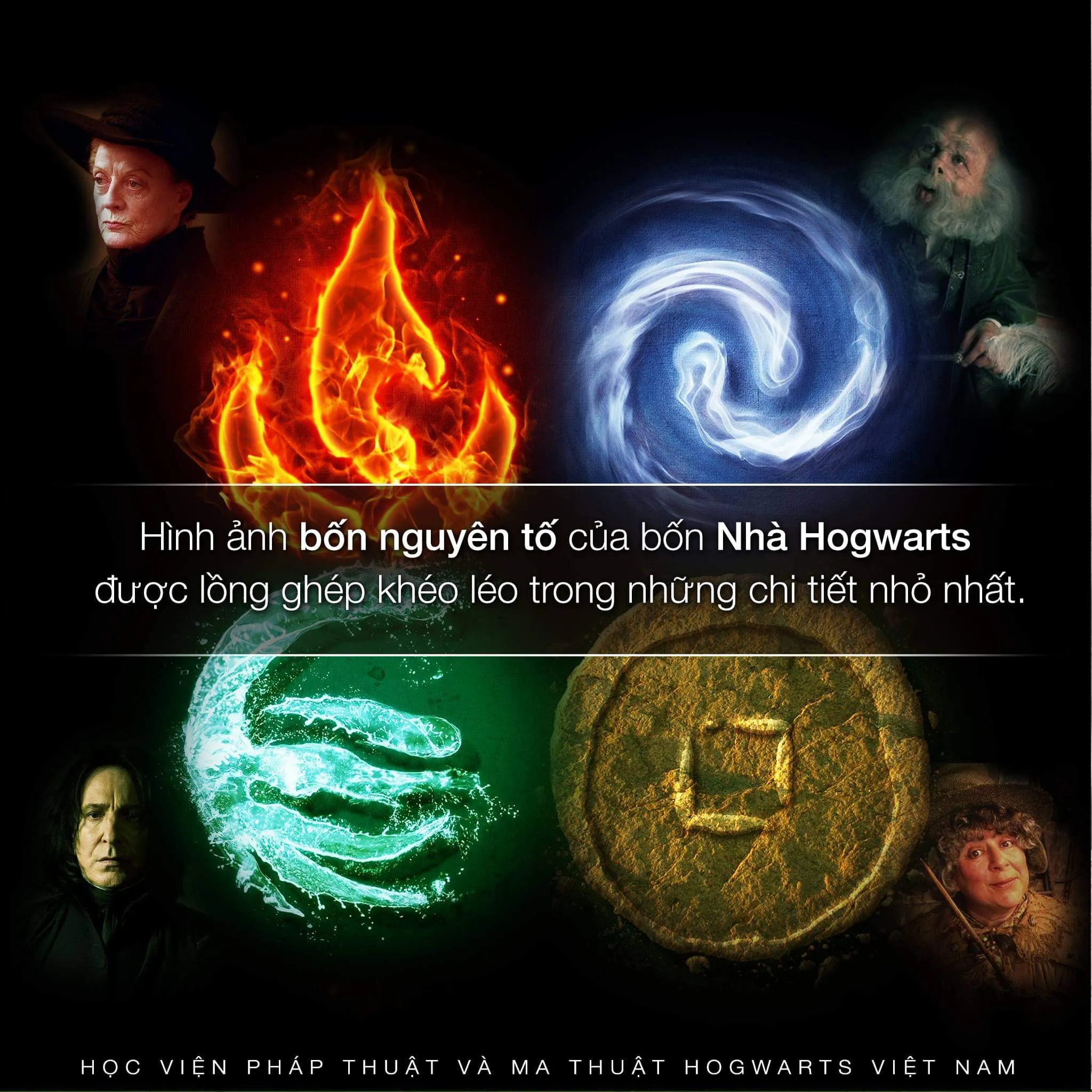 Bốn nguyên tố đại diện cho bốn Nhà Hogwarts