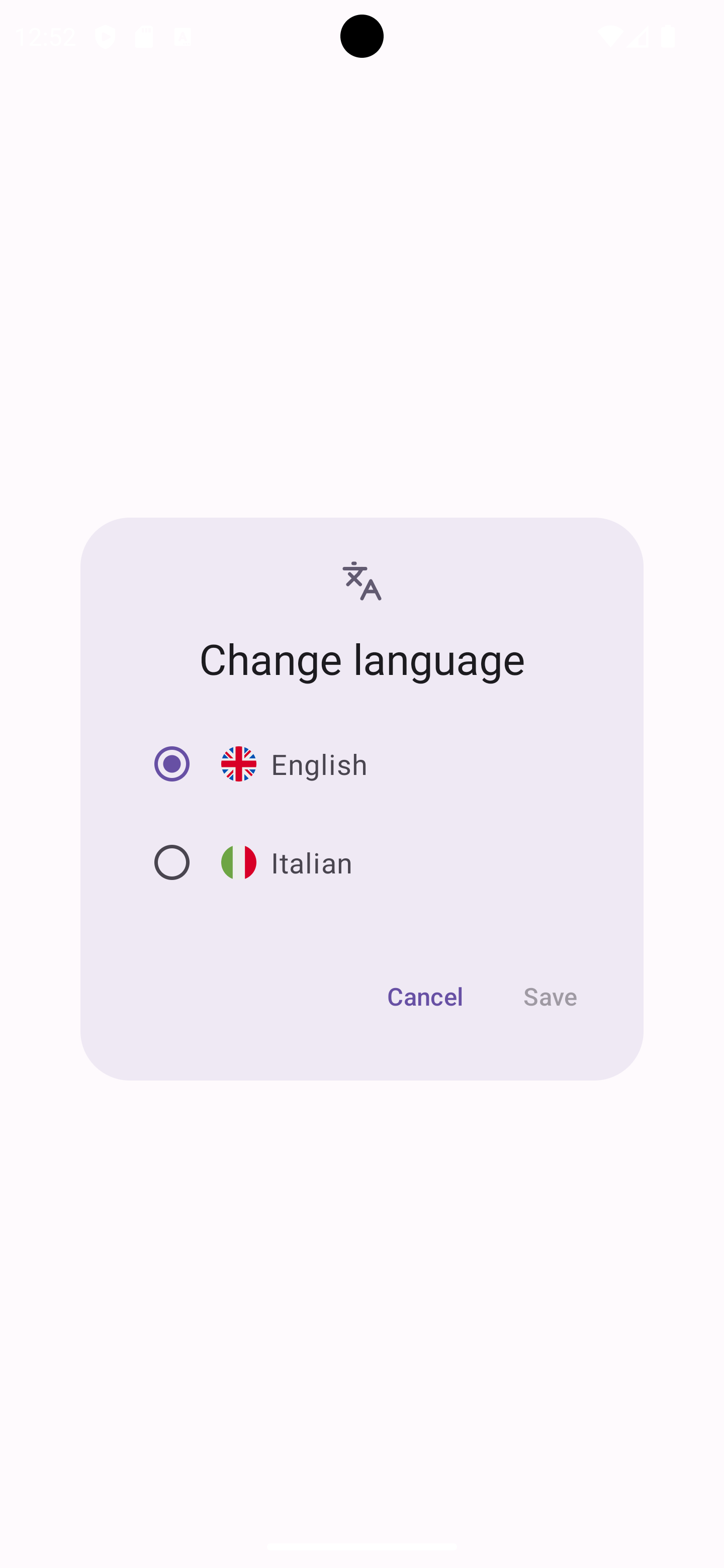 Language picker screenshot