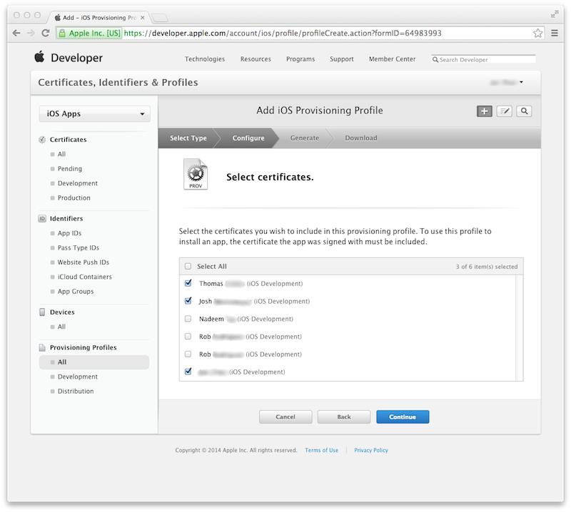 Provisioning Profile Developers