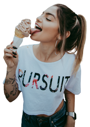woman licking eating cream